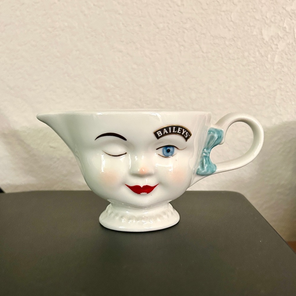 White and Blue Winking Face Mug
